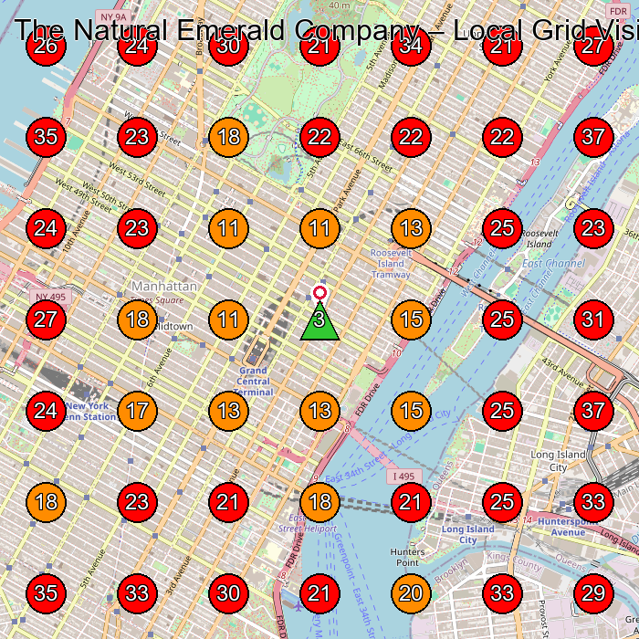 The Natural Emerald Company GeoGrid visibility map for Jewelry Store in New York